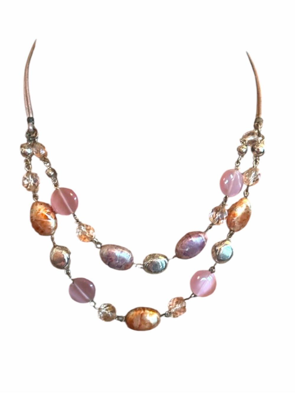 Elegant Pink and Gold Beaded Necklace Silver Pink Coral Gem’s